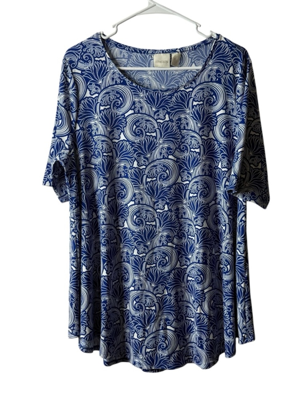 Chicos Blue Patterned Short Sleeve Blouse 2